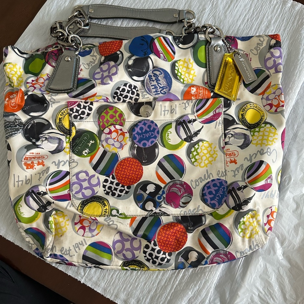 Coach Multicolor Circle Pattern Tote Vintage Rare… - image 3